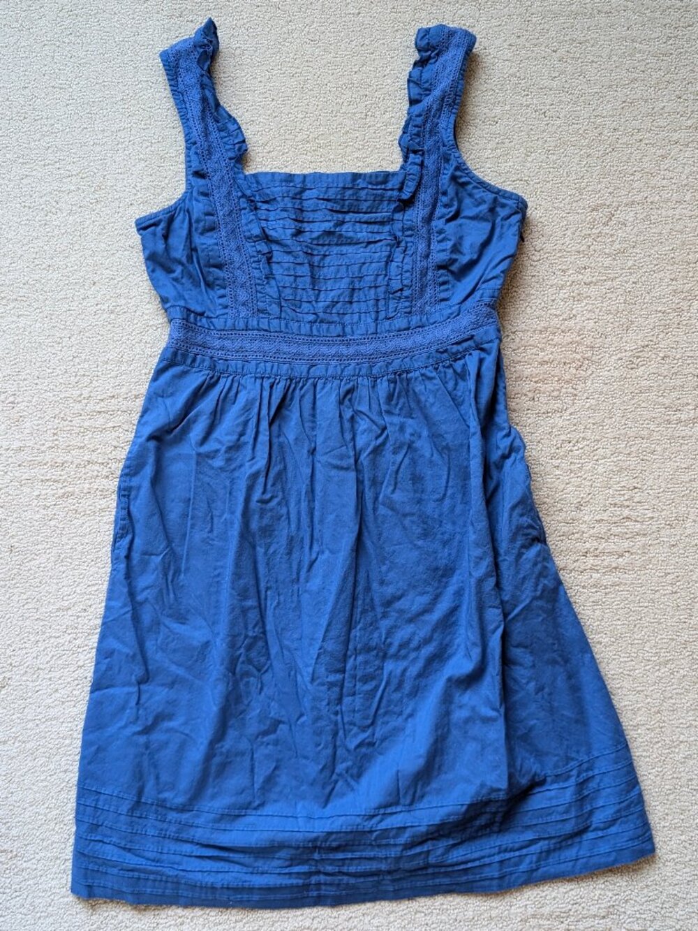 Anthropologie Maeve Women's 8 Square Neck Sleeveless Cotton Sun Dress Mini Blue